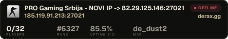 PRO Gaming Srbija - NOVI IP -> 82.29.125.146:27021