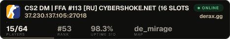 CS2 DM | FFA #113 [RU] — CYBERSHOKE.NET (16 SLOTS)