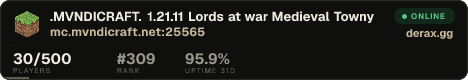 ᴘʟᴀʏ.MVNDICRAFT.ɴᴇᴛ 1.21.11 ༄ Lords at war Medieval Towny ༻