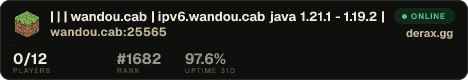 啦啦啦 | 在线 | 离线 | wandou.cab | ipv6.wandou.cab java 1.21.1 - 1.19.2 | bedrocke 1.20.80 - 1.21.44