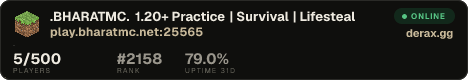 ᴘʟᴀʏ.BHARATMC.ɴᴇᴛ 1.20+ Practice | Survival | Lifesteal